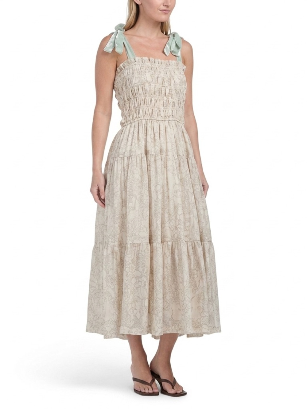 En Saison Cream Maxi Dress with Sage Tie Straps